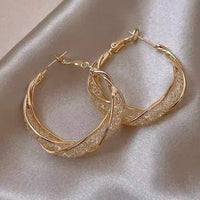 Twisted Crystal Mesh Hoop Earrings in Gold or Silver