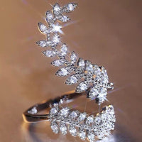Adjustable Crystal Leaf Ring
