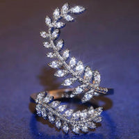 Adjustable Crystal Leaf Ring