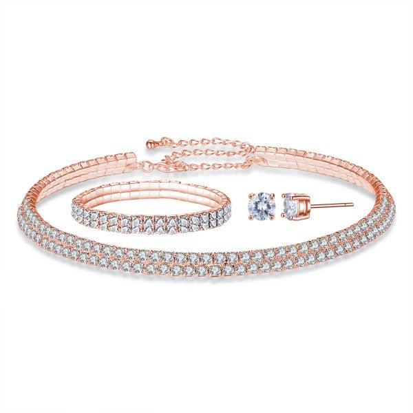Rose Gold Double Row Tri-Set Made with Fine Austrian Crystals