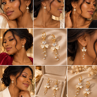Crystal Clover Heart Tassel Drop Earrings