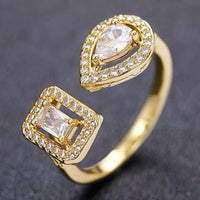 Luxury Crystal Pear & Cube Open Adjustable Ring - Green, Clear & Blue Options