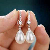 Crystal & Pearl Water Droplet Earrings available in Gold or Silver