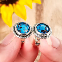 Turquoise Stud Silver Braided Earrings