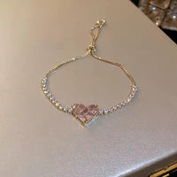 Crystal Heart Adjustable Bracelet Available in Silver or Gold