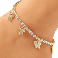 Butterly Crystal Adjustable Anklet available in Silver or Gold