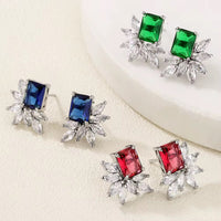Crystal Cluster Stud Earrings available in Green, Red & Blue