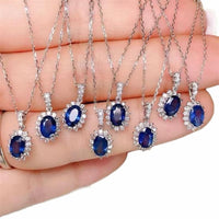 Royal Blue Sapphire Crystal Oval Pendant
