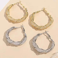 Twisted Crystal Mesh Hoop Earrings in Gold or Silver