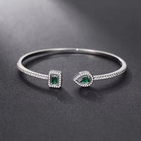 Luxury Crystal Pear & Cube Open Cuff Bracelet - Green, Clear & Blue Options