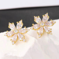 Crystal Six Petal Stud Earrings available in Gold or Silver