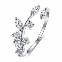 Elegant Crystal Leaf Adjustable Ring