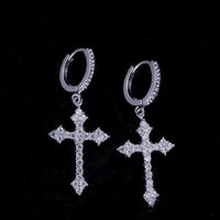 Crystal Hoop Drop Charm Cross Earrings