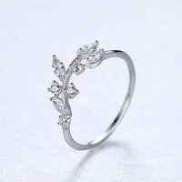 Elegant Crystal Leaf Adjustable Ring