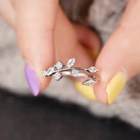 Elegant Crystal Leaf Adjustable Ring