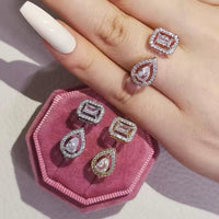 Luxury Crystal Pear & Cube Open Adjustable Ring - Green, Clear & Blue Options