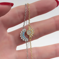 Sun & Moon Forever Best Friends Crystal Encrusted Silver & Gold Adjustable Bracelet Set