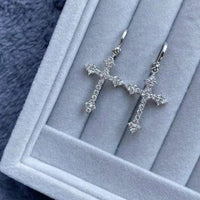 Crystal Hoop Drop Charm Cross Earrings