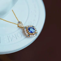Blue & Gold Crystal Oval Cluster Pendant
