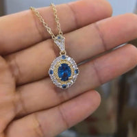 Blue & Gold Crystal Oval Cluster Pendant