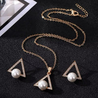 Triangle Crystal & Pearl Gold Earring & Necklace Set
