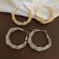 Twisted Crystal Mesh Hoop Earrings in Gold or Silver