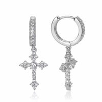 Crystal Hoop Drop Charm Cross Earrings