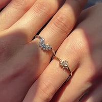 Sun & Moon Forever Best Friends Crystal Encrusted Silver & Gold Adjustable Ring Set