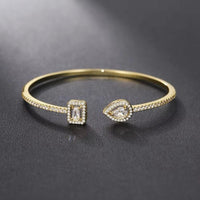 Luxury Crystal Pear & Cube Open Cuff Bracelet - Green, Clear & Blue Options