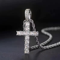 Men’s Crystal Cross on Rope Chain available in Silver & Gold