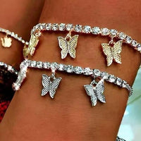 Butterly Crystal Adjustable Anklet available in Silver or Gold