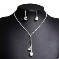 Crystal Double Water Drop 2 Piece Necklace & Earrings Set