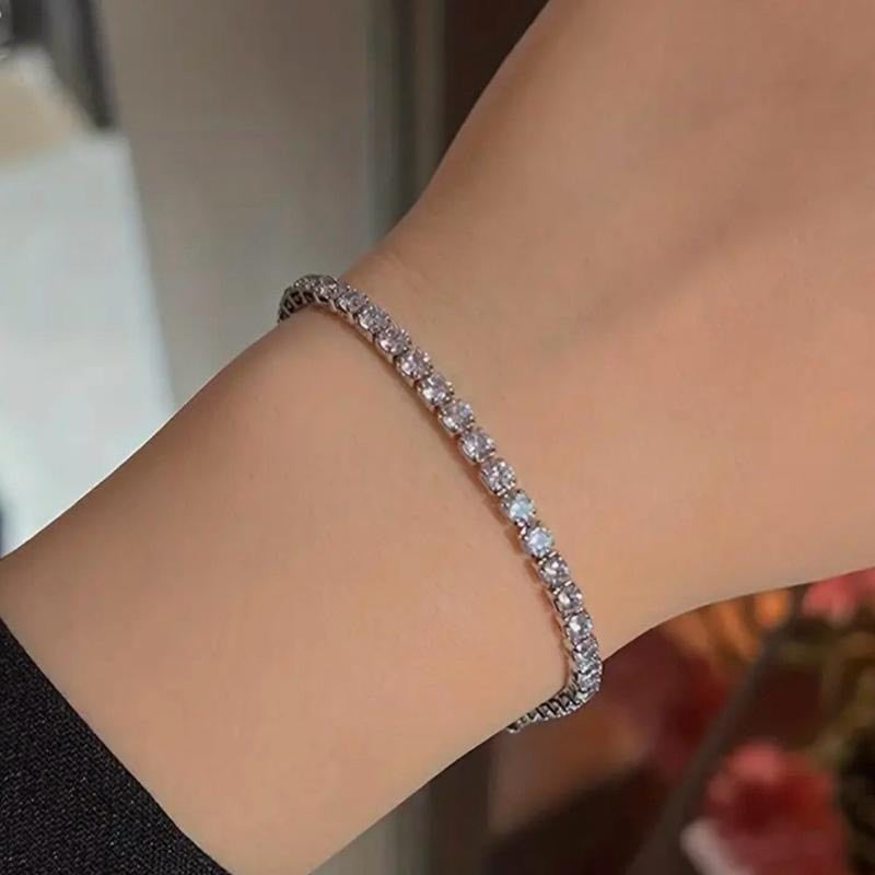 Adjustable Silver Plated Crystal Bracelet with Rhodium Protection for Anti-Tarnish Hypoallergenic, 16-25CM