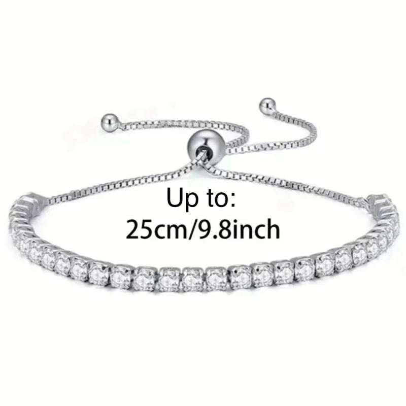 Adjustable Silver Plated Crystal Bracelet with Rhodium Protection for Anti-Tarnish Hypoallergenic, 16-25CM