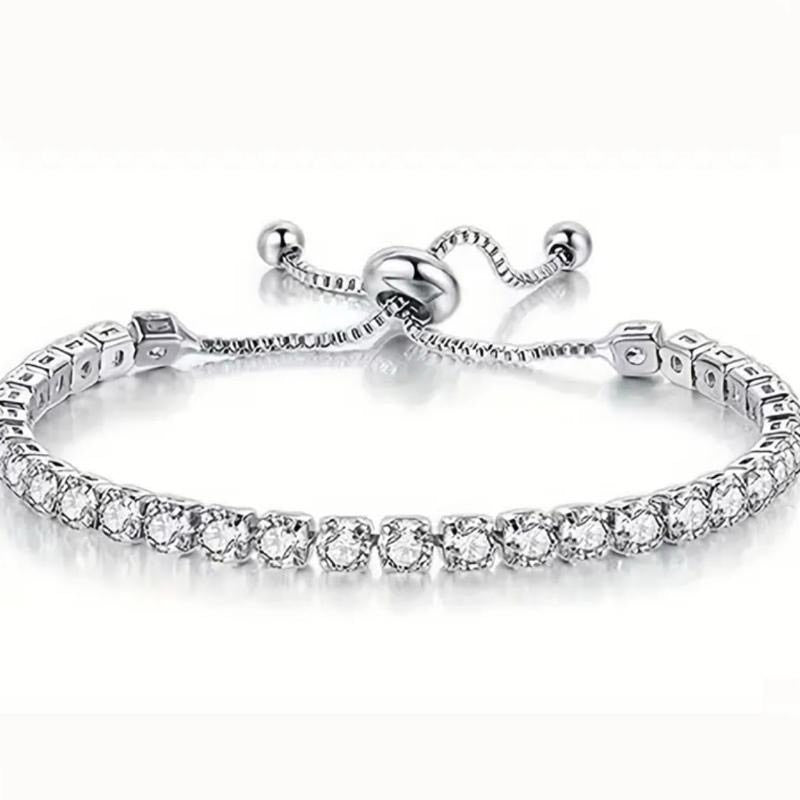 Adjustable Silver Plated Crystal Bracelet with Rhodium Protection for Anti-Tarnish Hypoallergenic, 16-25CM