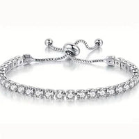Adjustable Silver Plated Crystal Bracelet with Rhodium Protection for Anti-Tarnish Hypoallergenic, 16-25CM
