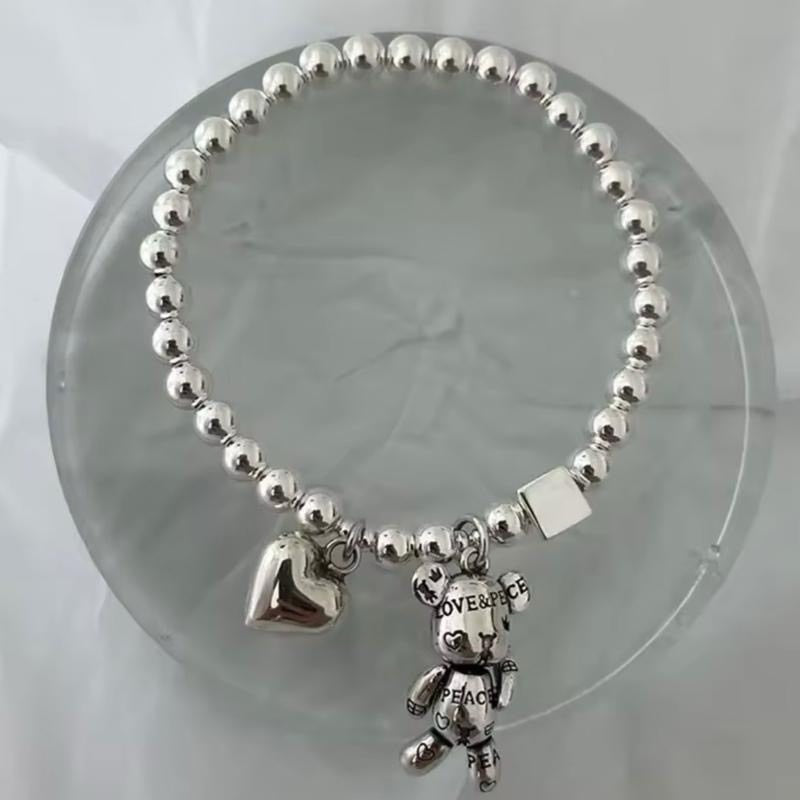 Love & Peace Bear Bracelet in Silver colour stretch 16-20cm