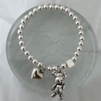 Love & Peace Bear Bracelet in Silver colour stretch 16-20cm