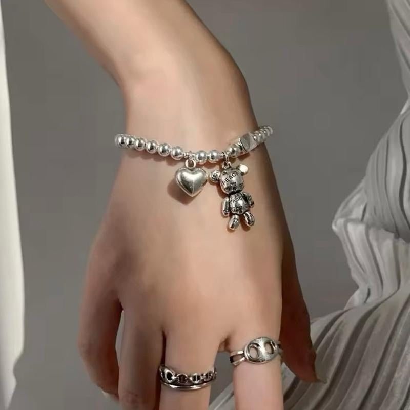 Love & Peace Bear Bracelet in Silver colour stretch 16-20cm