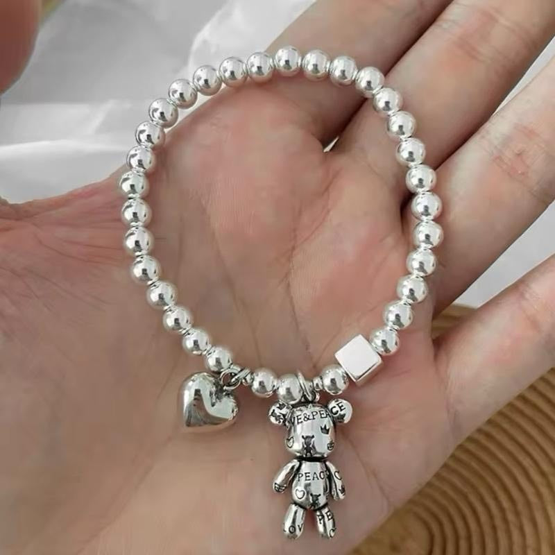 Love & Peace Bear Bracelet in Silver colour stretch 16-20cm