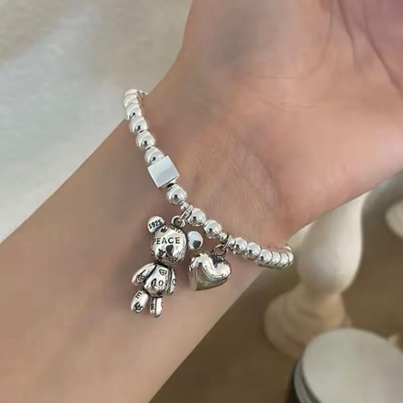 Love & Peace Bear Bracelet in Silver colour stretch 16-20cm