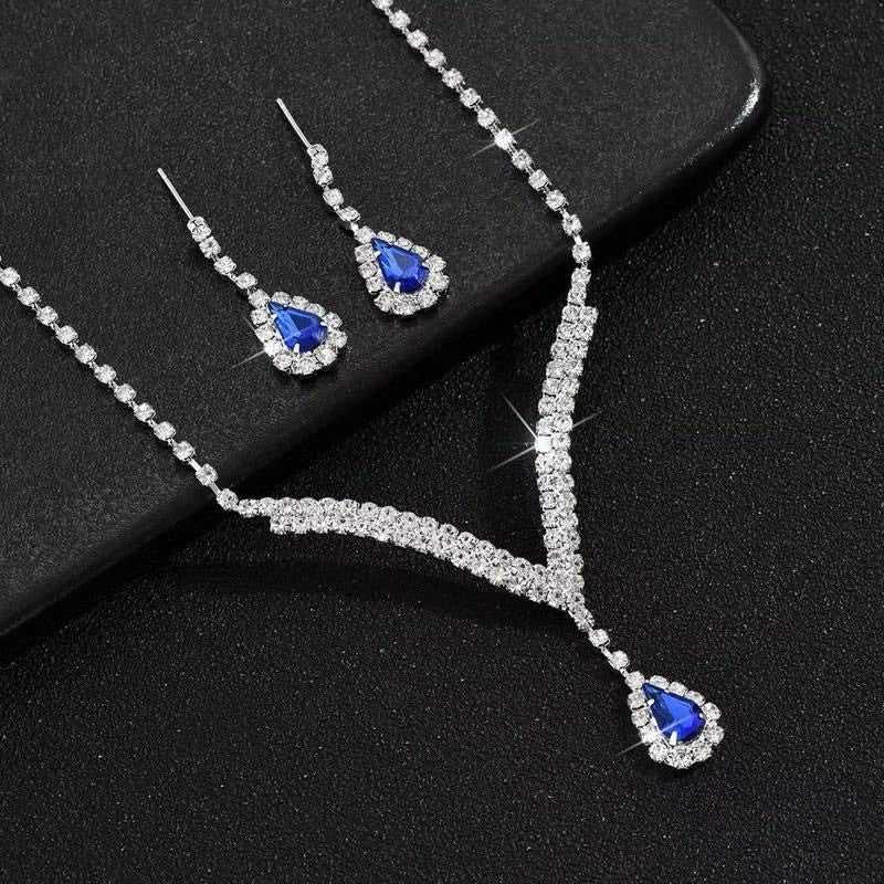 AAA Crystal Jewellery Set - Earrings and Necklace Clear, Red, Blue & Black Options