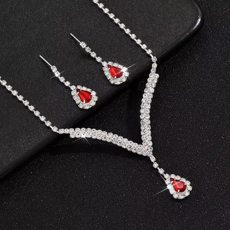 AAA Crystal Jewellery Set - Earrings and Necklace Clear, Red, Blue & Black Options
