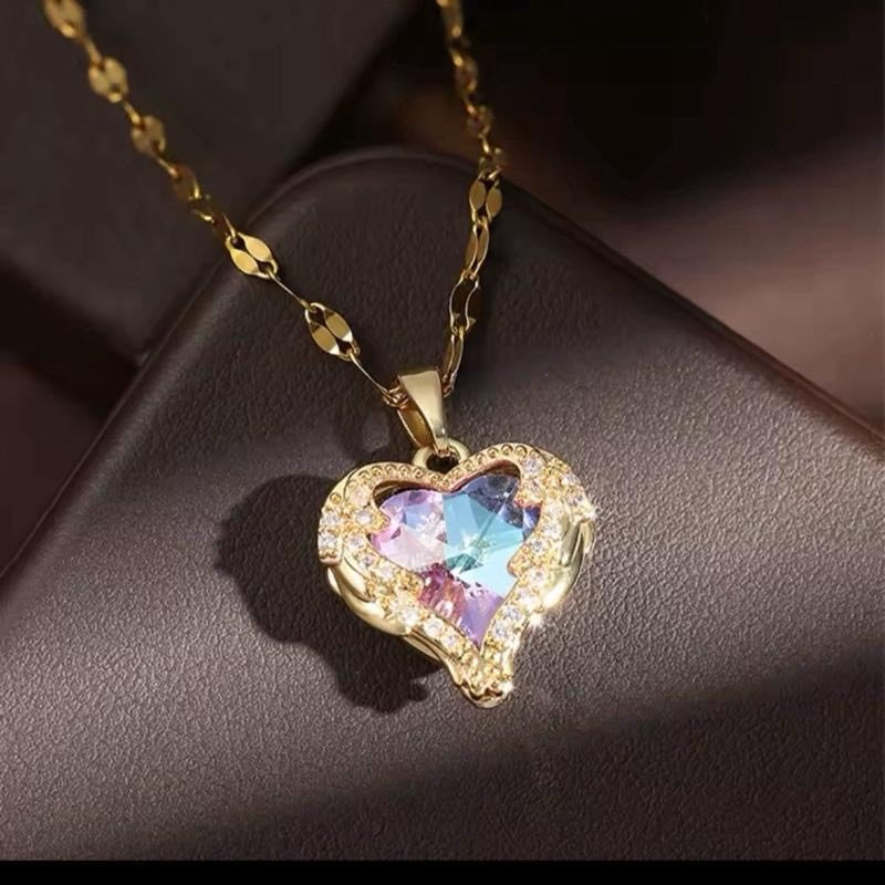 Magical Heart Necklace with Multi-Colour Heart Crystal for Women