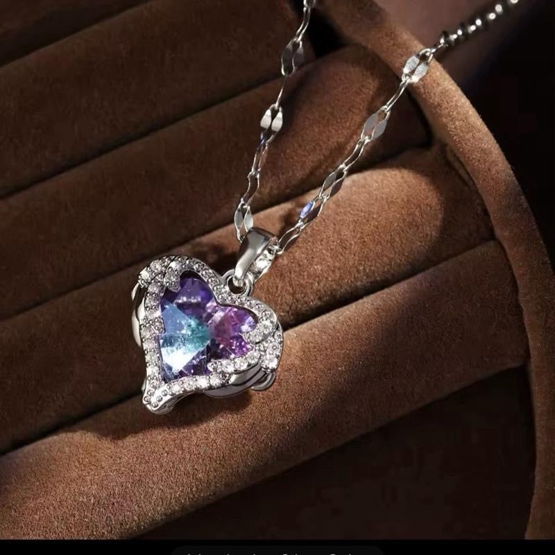 Magical Heart Necklace with Multi-Colour Heart Crystal for Women