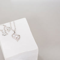 Crystal Heart Pendant and Earrings Set Engraved "MUM"