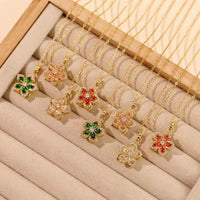 Crystal Spinning Flower Anxiety Stress Relief Fidget Gold Pendant -available in Green, Red, Clear or Pink