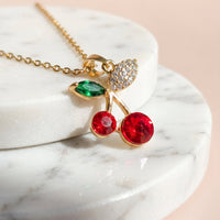 Cherry Gold Plated Steel Crystal Pendant Necklace