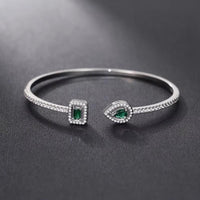 Luxury Crystal Pear & Cube Open Cuff Bracelet - Green, Clear & Blue Options