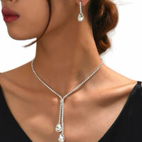 Crystal Double Water Drop 2 Piece Necklace & Earrings Set
